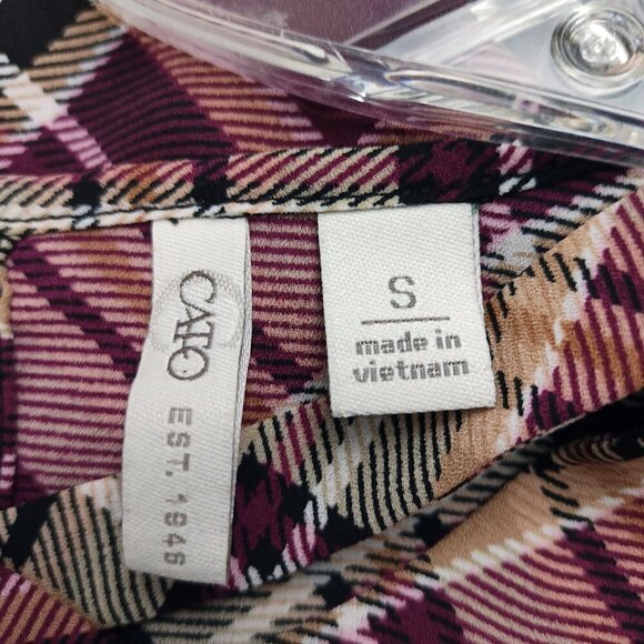 CATO Tunic Womens Size S Purple Plaid Keyhole Neck 3/4 Sleeve Blouse Shirt - Picture 7 of 9